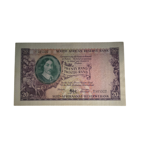 South African Reserve Bank Twenty Rand 1961 Eng/Afr S/N: D1/515307 Hern: 661