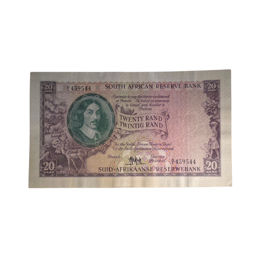 South African Reserve Bank Twenty Rand 1961 Eng/Afr S/N: D1/439544 Hern: 661