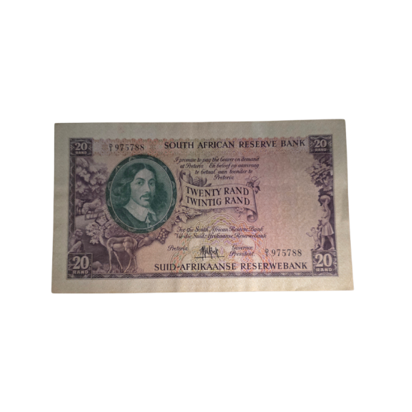 South African Reserve Bank Twenty Rand 1961 Eng/Afr S/N: D1/975788 Hern: 661