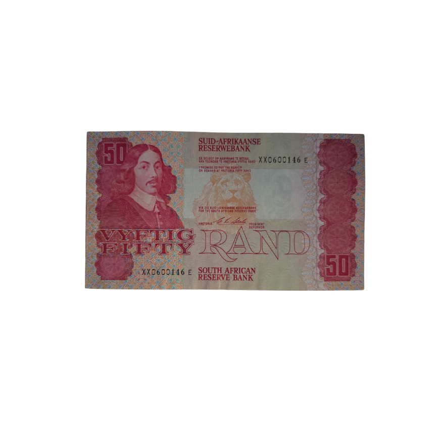 South African Reservebank Fifty Rand Afr/Eng 1990 S/N: XX0600146E Herb: 807