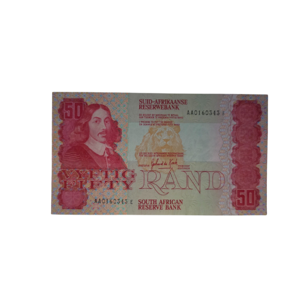 South African Reserve Bank Fifty Rand 1984 Afr/Eng S/N: AA0160343E Hern: 802