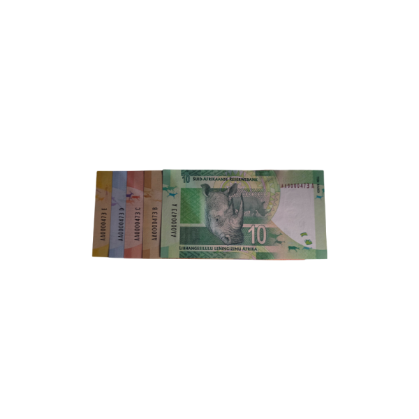 South African Reserve Bank 2009 Gill Marcus Set: R10, R20, R50, R100, R200 S/N AA0000473 A-E