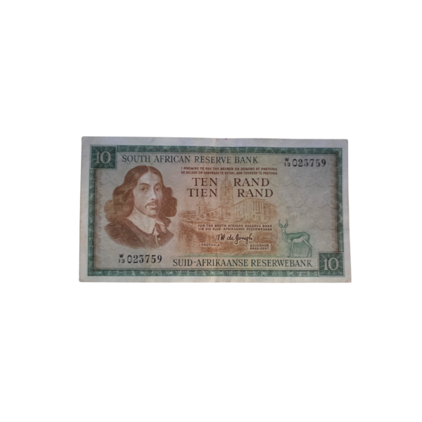 South African Reserve Bank Ten Rand Eng/Afr 1967 S/N: W13/023759 Hern: 514