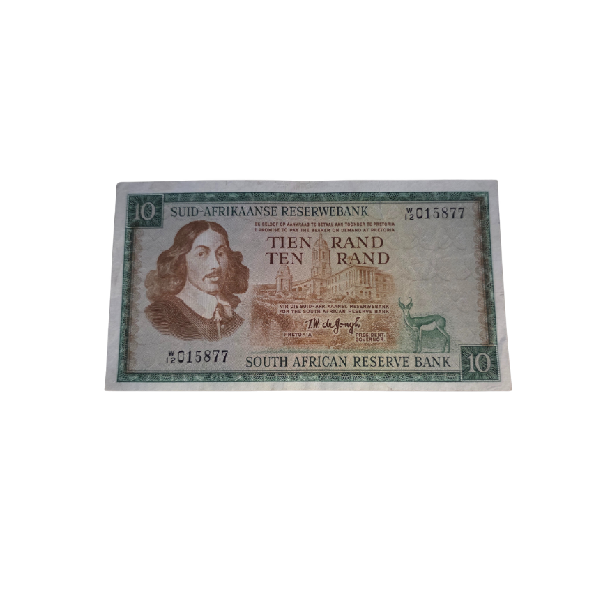 South African Reserve Bank Ten Rand Afr/Eng 1967 S/N: W12/015877 Hern: 514