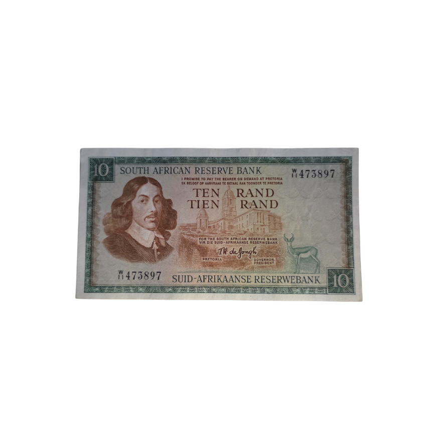 South African Reserve Bank Ten Rand Eng/Afr 1967 S/N: W11/473897 Hern: 515