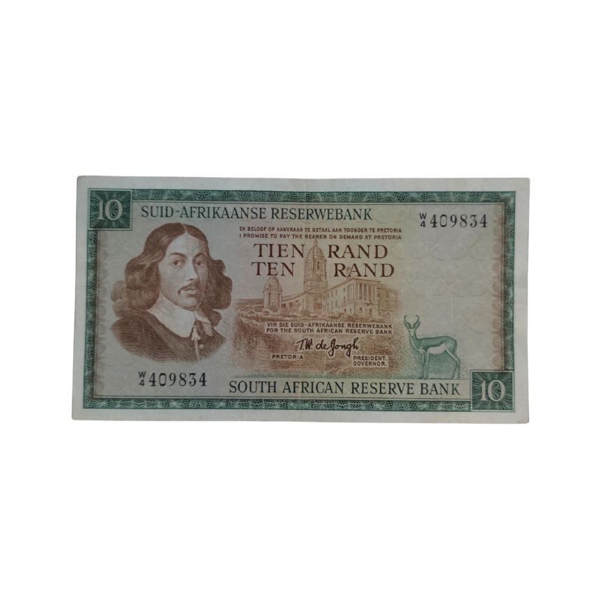 South African Reserve Bank Ten Rand Afr/Eng 1967 S/N: W4/409834 Hern: 514