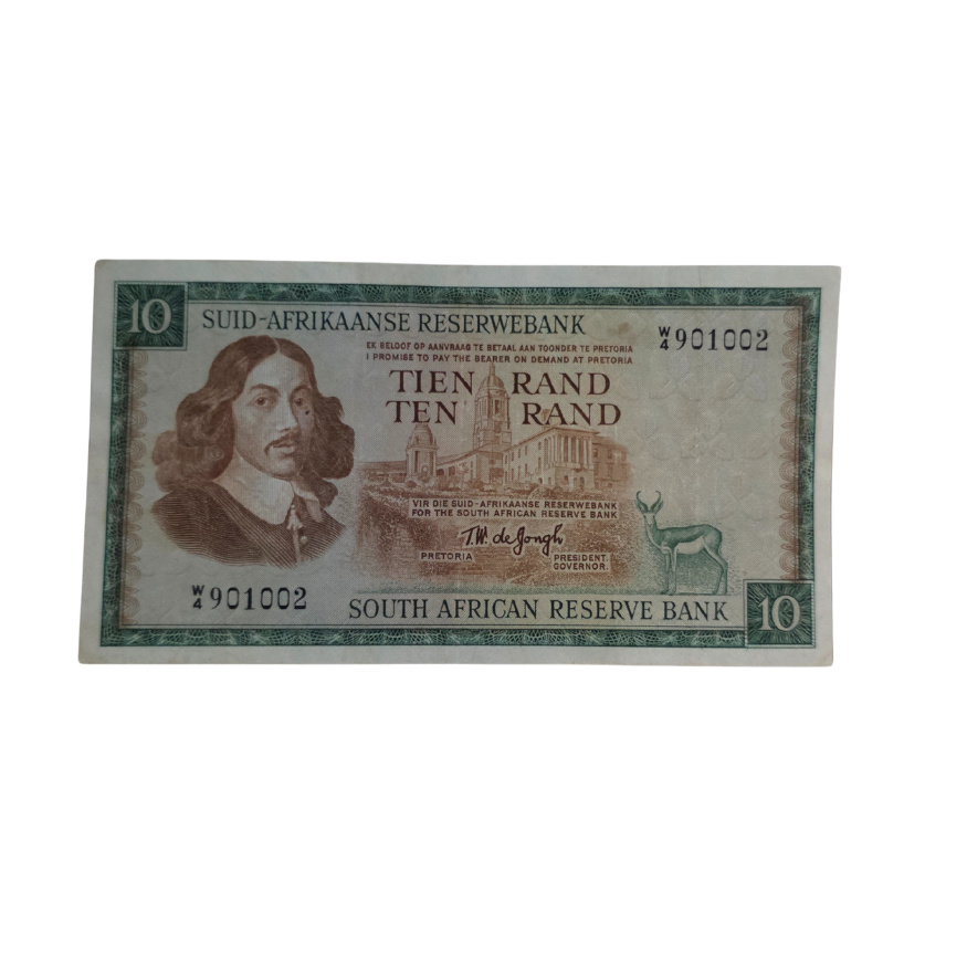 South African Reserve Bank Ten Rand Afr/Eng 1967 S/N: W4/901002 Hern: 514