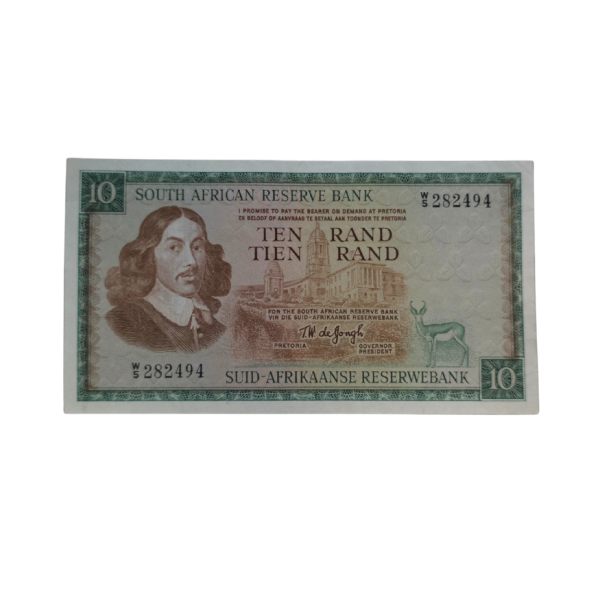 South African Reserve Bank Ten Rand Eng/Afr 1967 S/N: W5/282494 Hern: 515