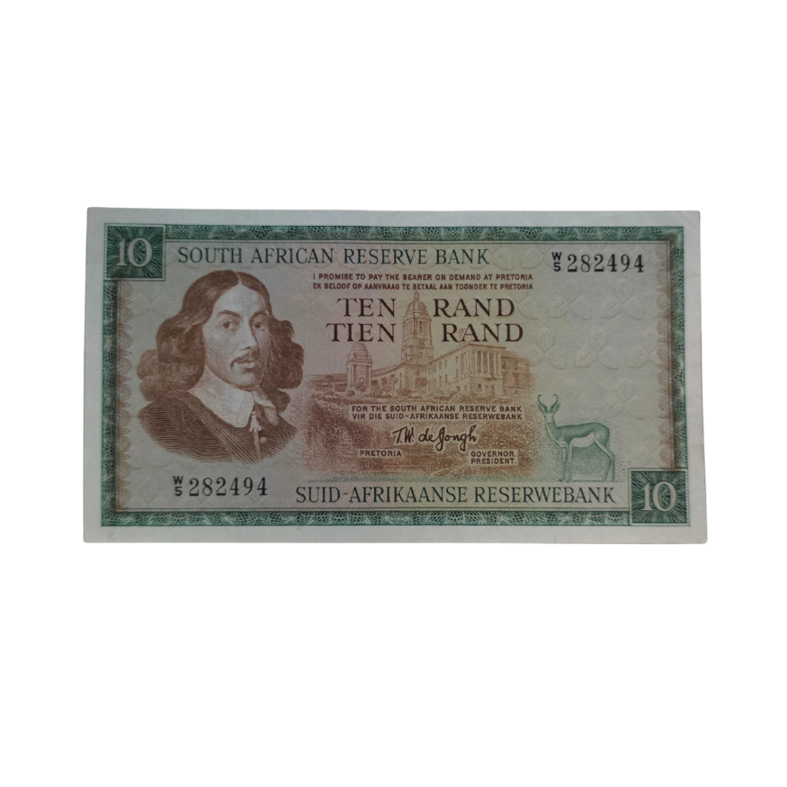 South African Reserve Bank Ten Rand Eng/Afr 1967 S/N: W5/282494 Hern: 515