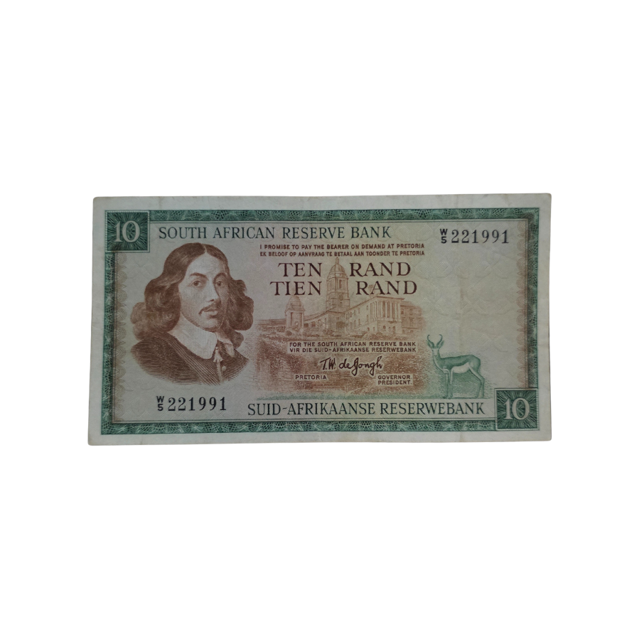 South African Reserve Bank Ten Rand Eng/Afr 1967 S/N: W5/221991 Hern: 515