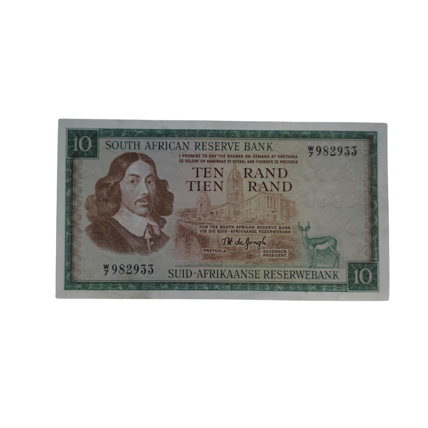 South African Reserve Bank Ten Rand Eng/Afr 1967 S/N: W7/982933 Hern: 514