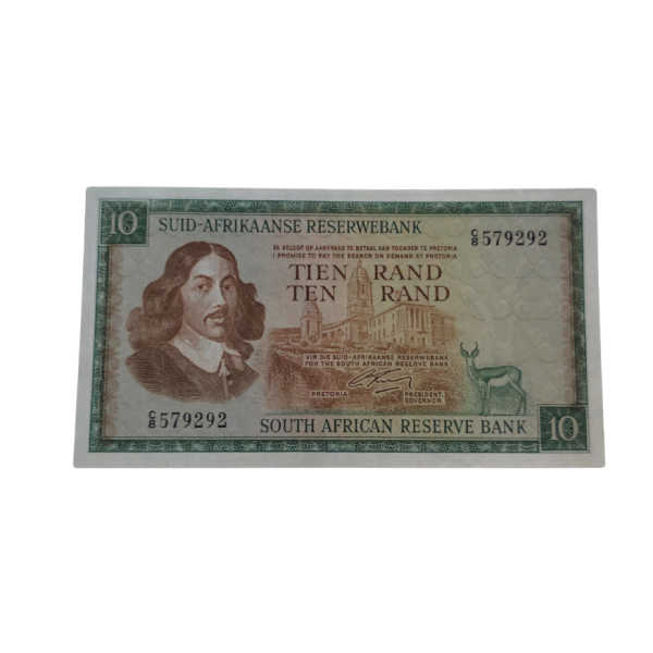 South African Reserve Bank Ten Rand Afr/Eng 1966 S/N: C8/579292 Hern: 504