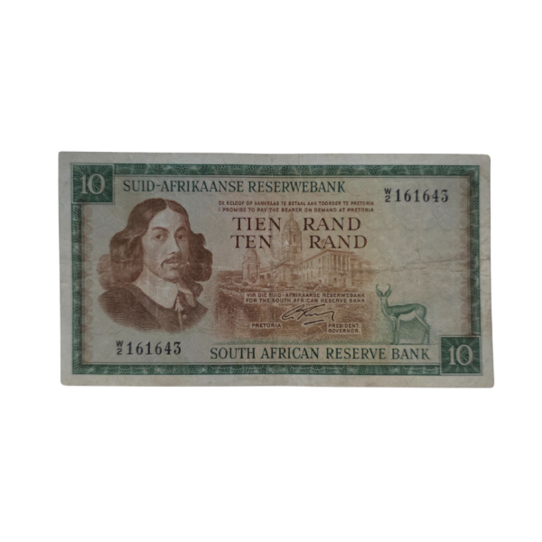 South African Reserve Bank Ten Rand Afr/Eng 1966 S/N: W2/161643 Hern: 506