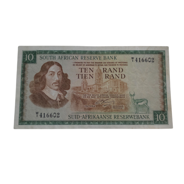 South African Reserve Bank Ten Rand Eng/Afr 1966 S/N: W1/416602 Hern: 507