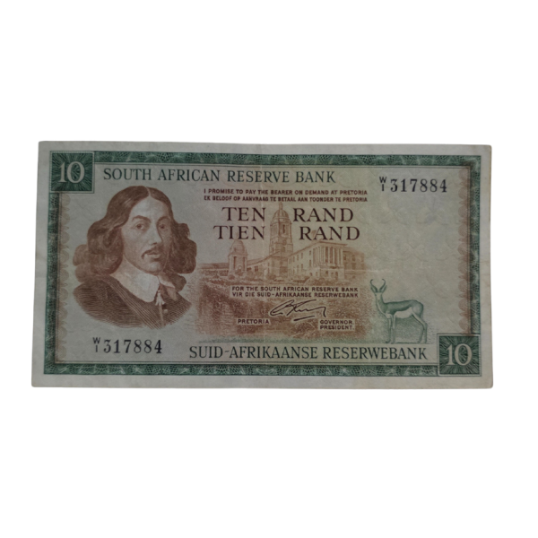 South African Reserve Bank Ten Rand Eng/Afr 1966 S/N: W1/317884 Hern:507