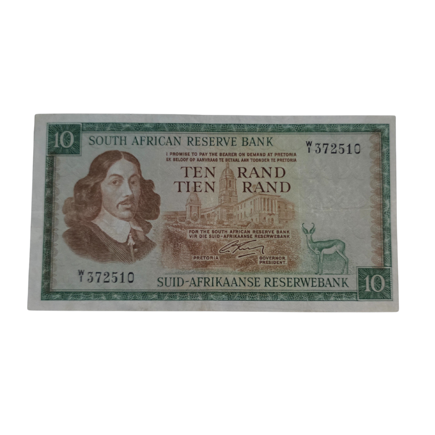 South African Reserve Bank Ten Rand Eng/Afr 1966 S/N: W1/372510 Hern: 507
