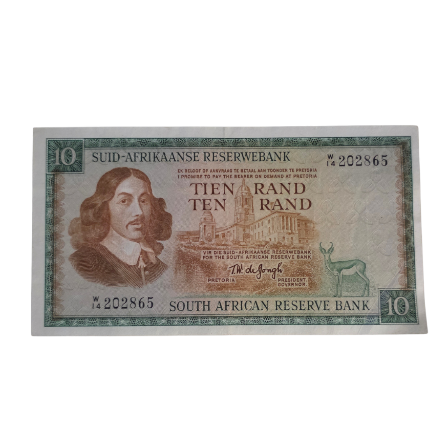 South African Reserve Bank Ten Rand Afr/Eng 1976 S/N: W14/202865 Hern: 514