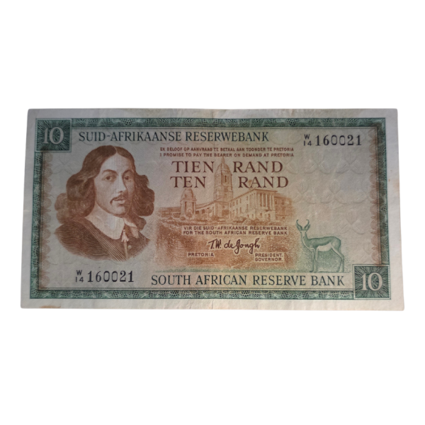 South African Reserve Bank Ten Rand Afr/Eng 1967 S/N: W14/160021 Hern: 514