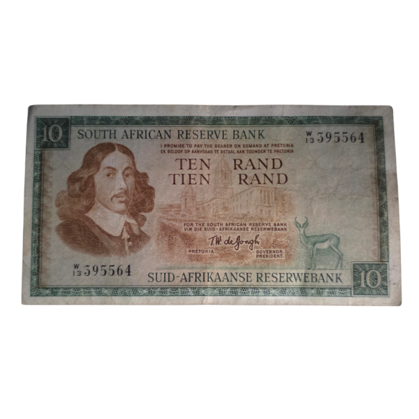 South African Reserve Bank Ten Rand Eng/Afr 1967 S/N: W13/395564 Hern: 515