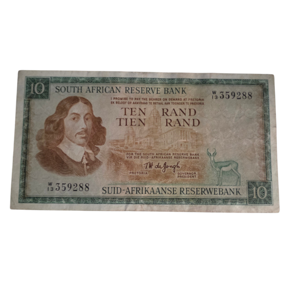South African Reserve Bank Ten Rand Eng/Afr 1967 S/N: W13/359288 Hern: 515