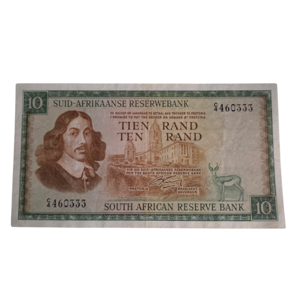 South African Reserve Bank Ten Rand Afr/Eng 1966 S/N: C4/460333 Hern: 504