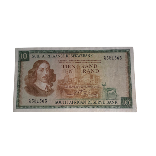 South African Reserve Bank Ten Rand Afr/Eng 1966 S/N: C6/581563 Hern: 504