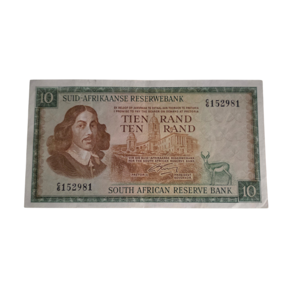 South African Reserve Bank Ten Rand Afr/Eng 1966 S/N: C6/152981 Hern: 504