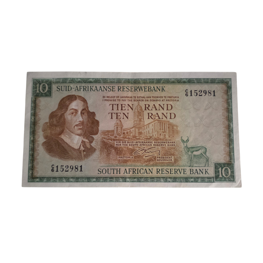 South African Reserve Bank Ten Rand Afr/Eng 1966 S/N: C6/152981 Hern: 504