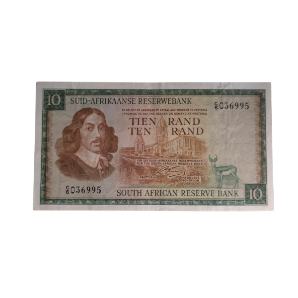 South African Reserve Bank Ten Rand Afr/Eng 1966 S/N: C6/036995 Hern: 504