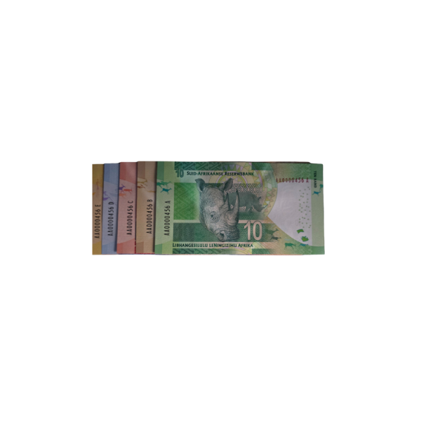 South African Reserve Bank 2014 L.Kganyago R10, R20, R50 R100, R200 set S/N AA0000456 A-E