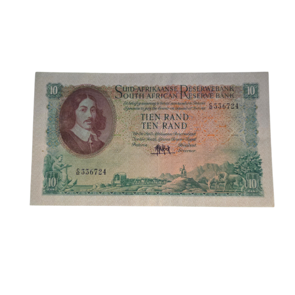 South African Reserve Bank Ten Rand 1961 Afr/Eng S/N: C12/336724 Hern: 494