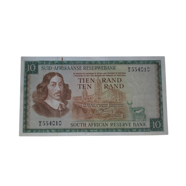 South African Reserve Bank Ten Rand 1967 Afr/Eng S/N: W2/554010 Hern: 506