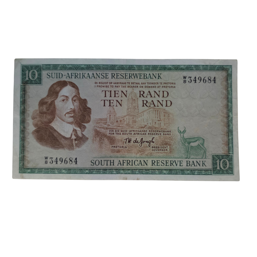South African Reserve Bank Ten Rand 1967 Afr/Eng S/N: W8/349684 Hern: 514