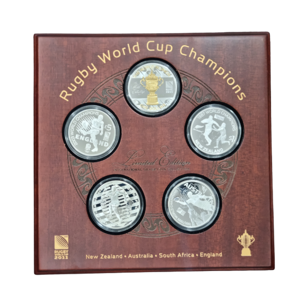 2011 Rugby World Cup Champions 5 x 1oz Silver Coin Set with Full Rugby Card Collection (Complete Set)