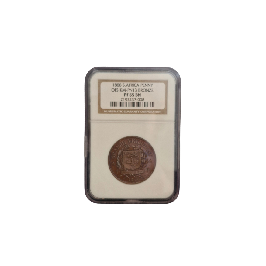 1888 South Africa ORANGE FREE STATE BRONZE - PLAIN SHIELD PENNY PF 65 BN