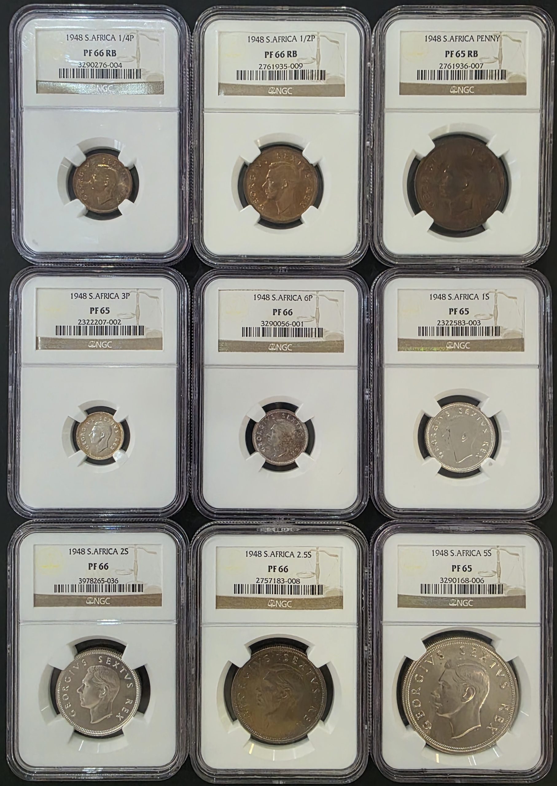 1948 South Africa Full Proof Coin Set – NGC Graded (PF 65 - PF 66)