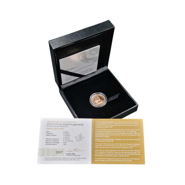 2024 1/4 oz Gold Krugerrand with Oom Paul Privy Mark