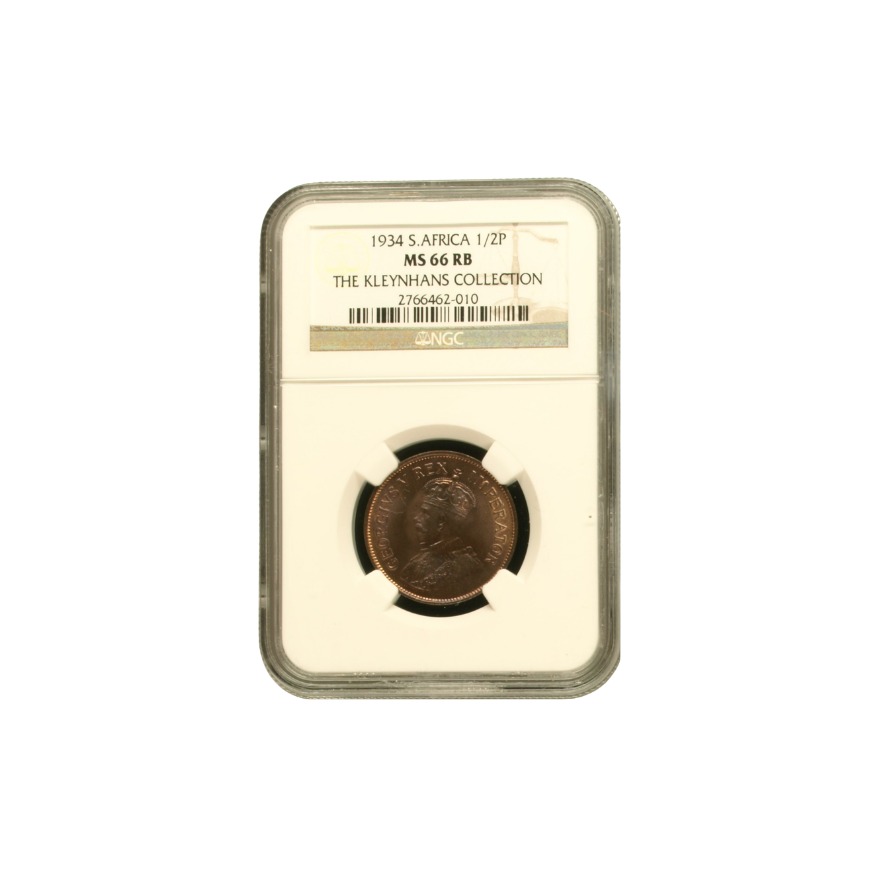 1934 South Africa 1/2 Penny (MS 66 RB) - Top Pop (Finest Known)