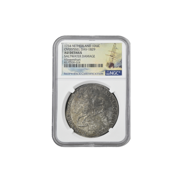 1734 Netherland 1DUC Overyssel Dav-1829 (AU Details) - Saltwater Damage, Vliegenthart