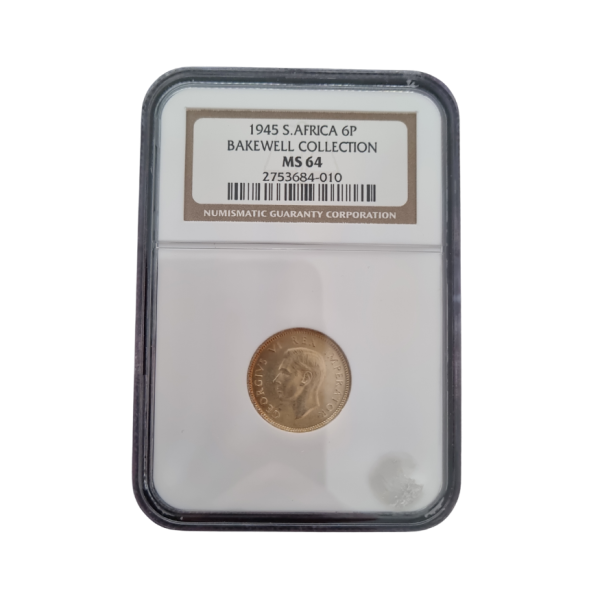 1945 South Africa 6 Pence (MS 64)