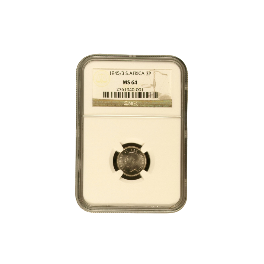 1945 South Africa 3 Pence (MS 64)