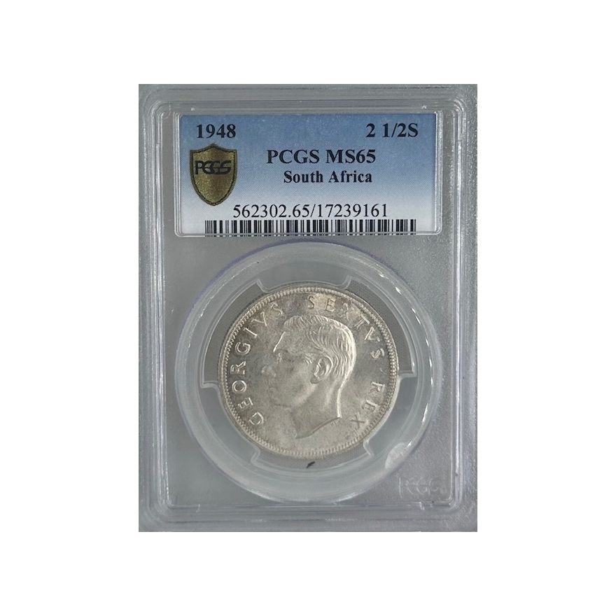 1948 South Africa 2.5 Shillings MS 65 PCGS. Finest Known