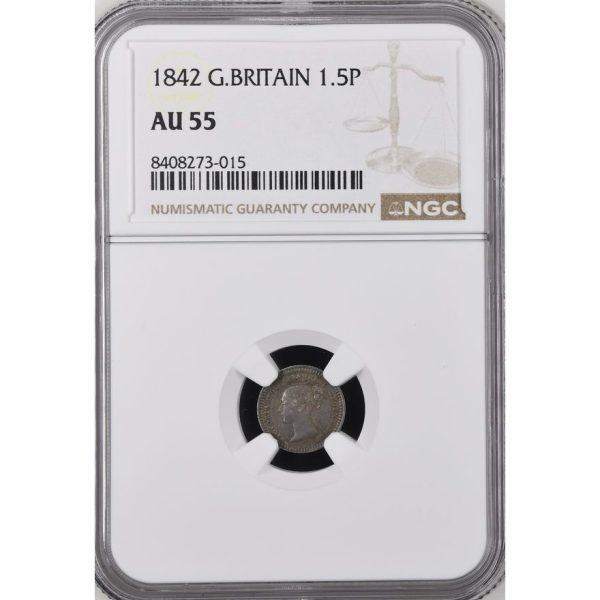 1842 Great Britain 1.5 Pence AU 55 NGC