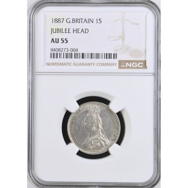 1887 Great Britain 1 Shilling Jubilee Head AU 55 NGC