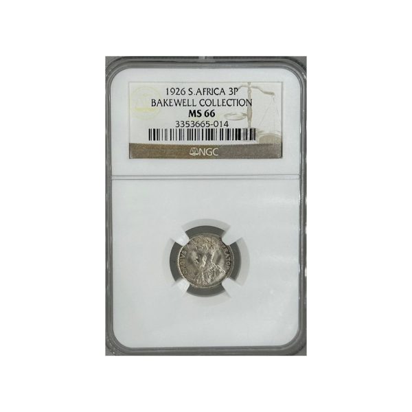1926 South Africa 3 Pence MS 66 NGC. Finest Known