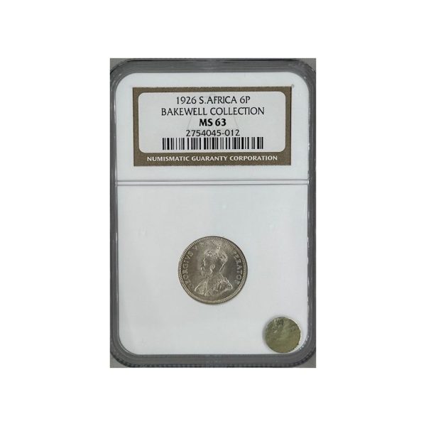 1926 South Africa 6 Pence MS 63 NGC