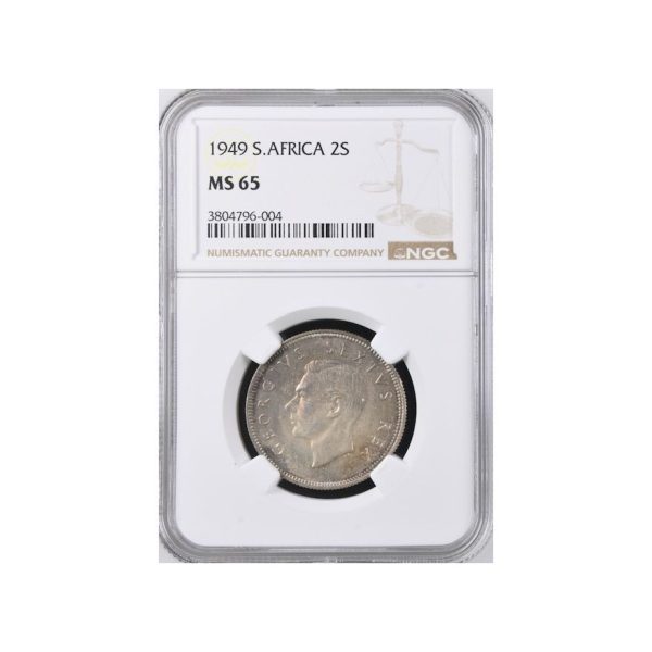 1949 South Africa 2 Shillings MS 65 NGC. Finest Known