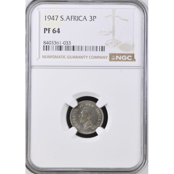 1947 South Africa 3 Pence PF 64 NGC
