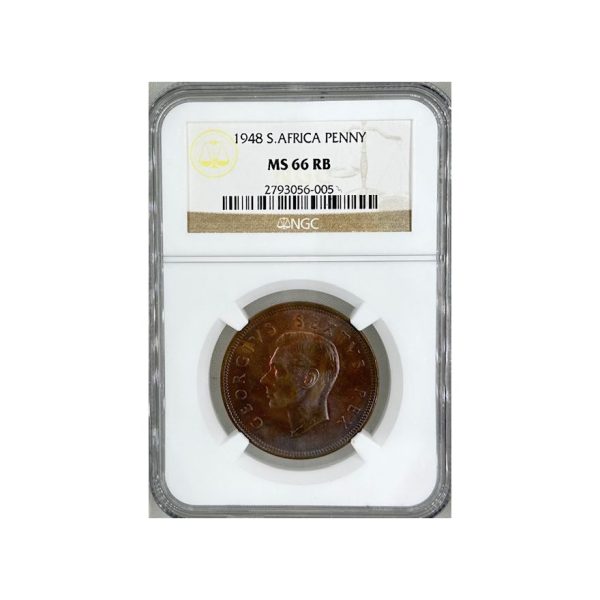 1948 South Africa Penny MS 66 RB NGC. Finest Known Stand Alone