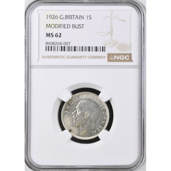 1926 Great Britain 1 Shilling Modified Bust MS 62 NGC